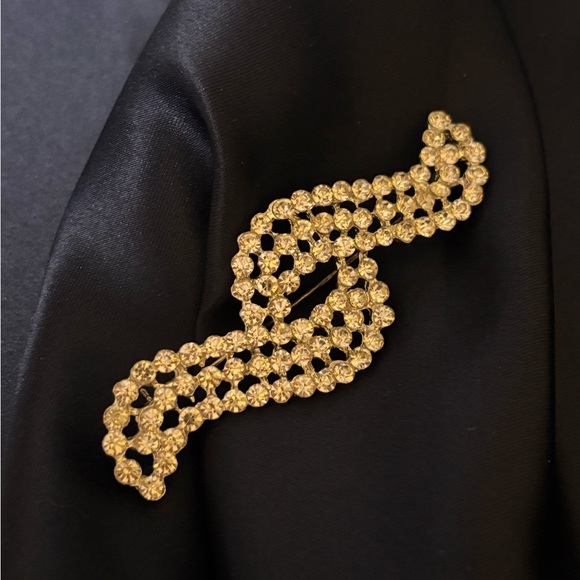 Vintage Clear Rhinestone Treble Clef Ribbon Brooch - Picture 6 of 12